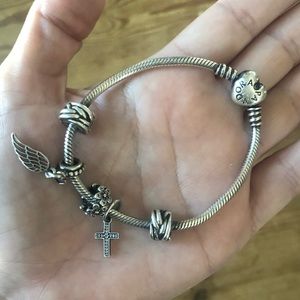 PANDORA Silver Charm Bracelet + Charms & Clips